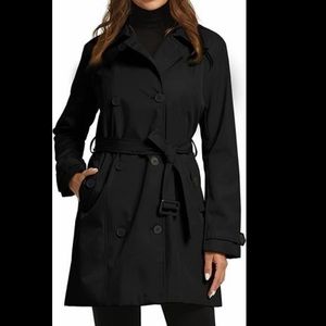 Wantdo Classic Design Black Double Breasted Trench Coat with Belt, Size L NWT